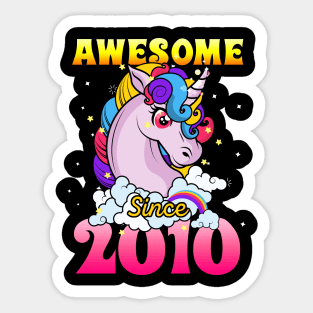 Funny Awesome Unicorn Since 2010 Cute Gift Sticker